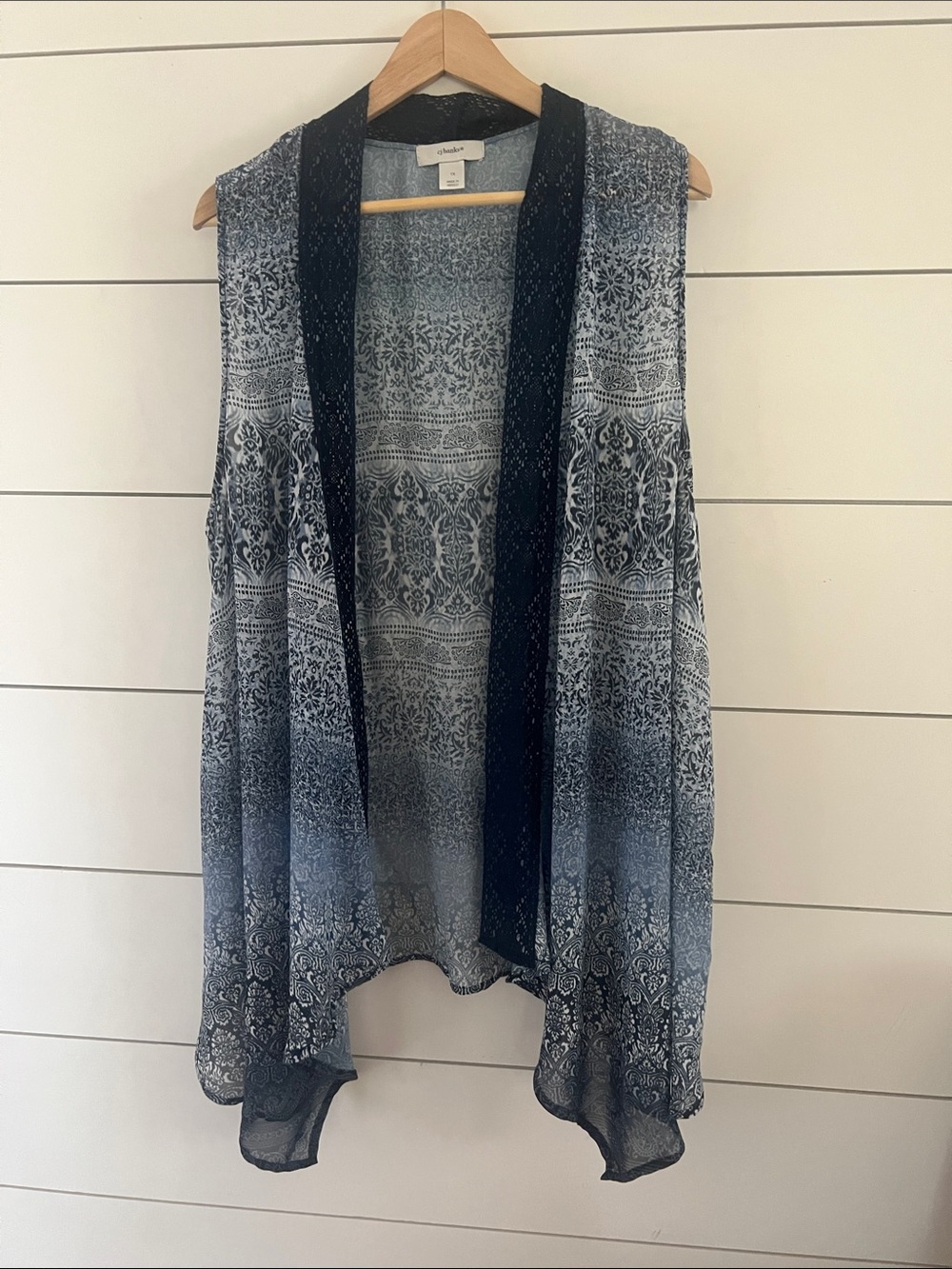 Blue, white and Gray Patterned Sleeveless Duster Vest